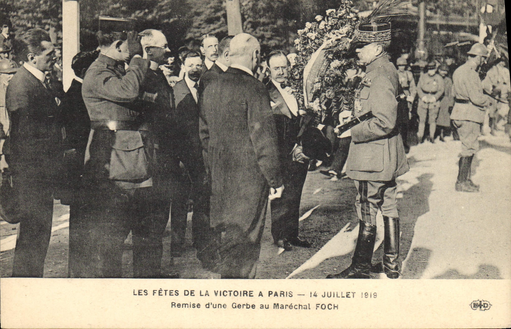Vintage Postcard Militaria Festivals of Victore July 14th, 1919 Given of a sheaf to the Foch Marshal