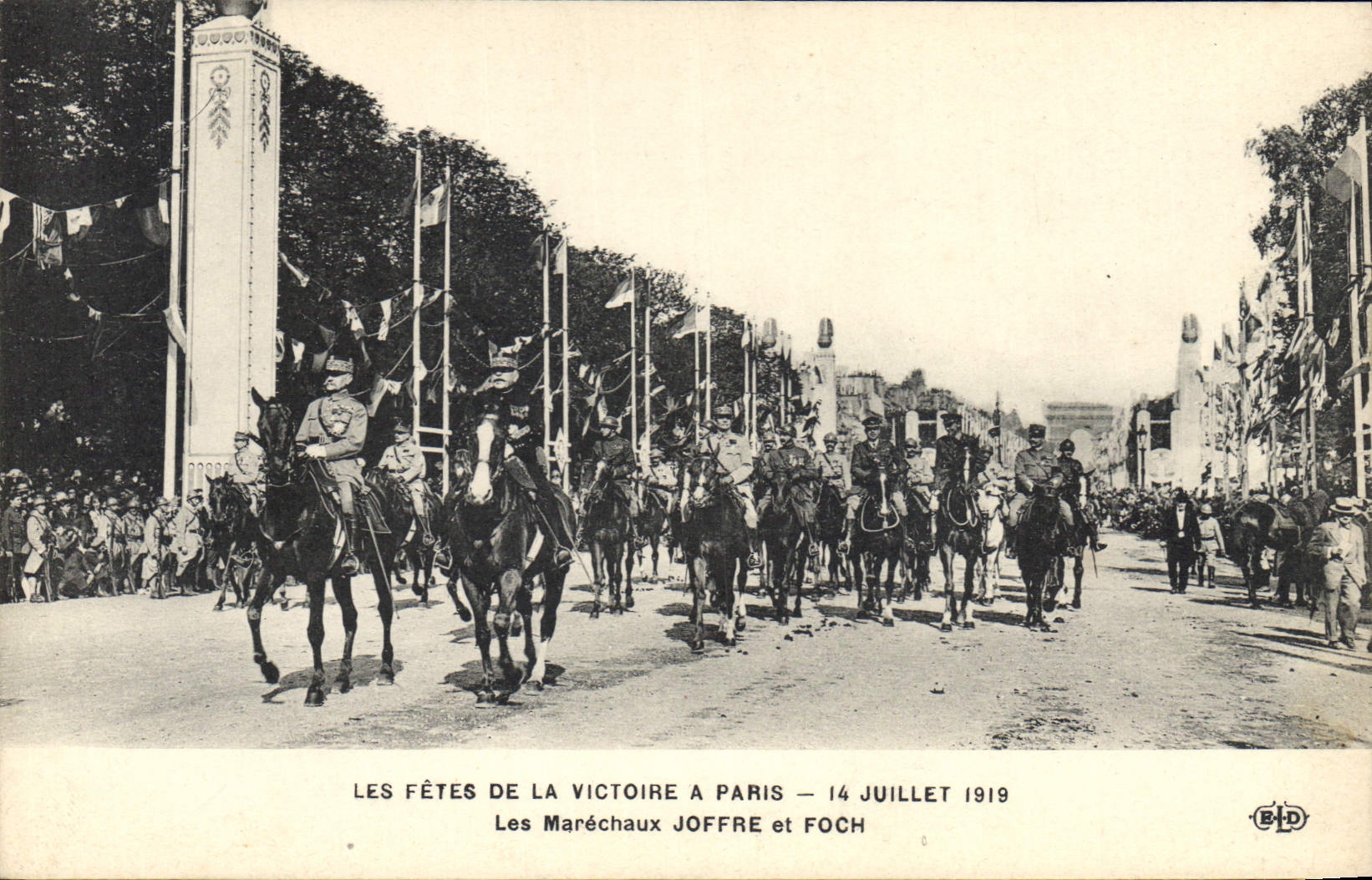 Vintage Postcard Militaria Festivals of Victore July 14th, 1919 the Marshals Joffre and Foch