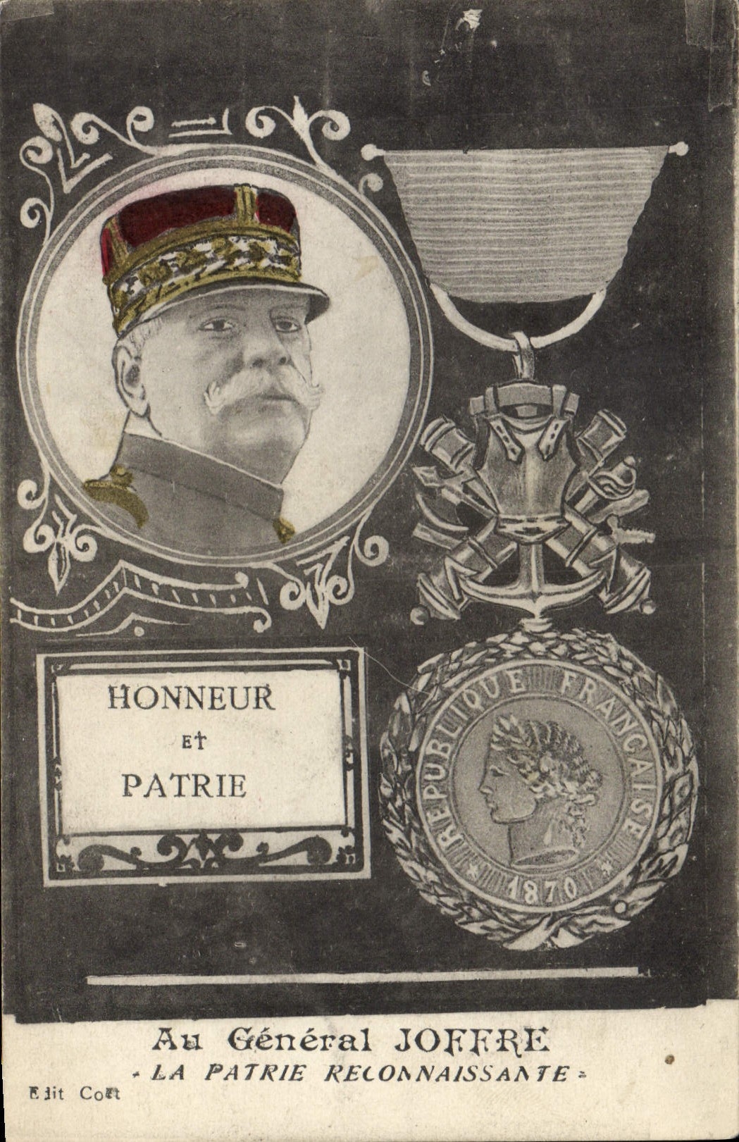 Vintage Postcard Militaria In General Joffre the grateful fatherland Awards a medal to
