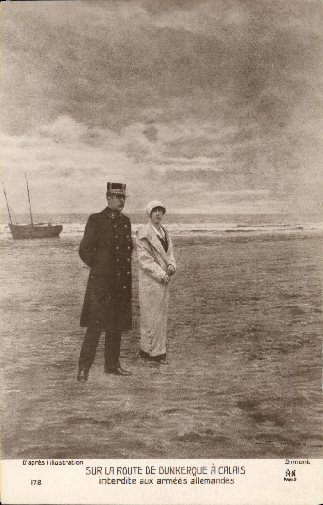 Vintage Postcard Militaria On the road of Dunkirk has Calais Albert 1st