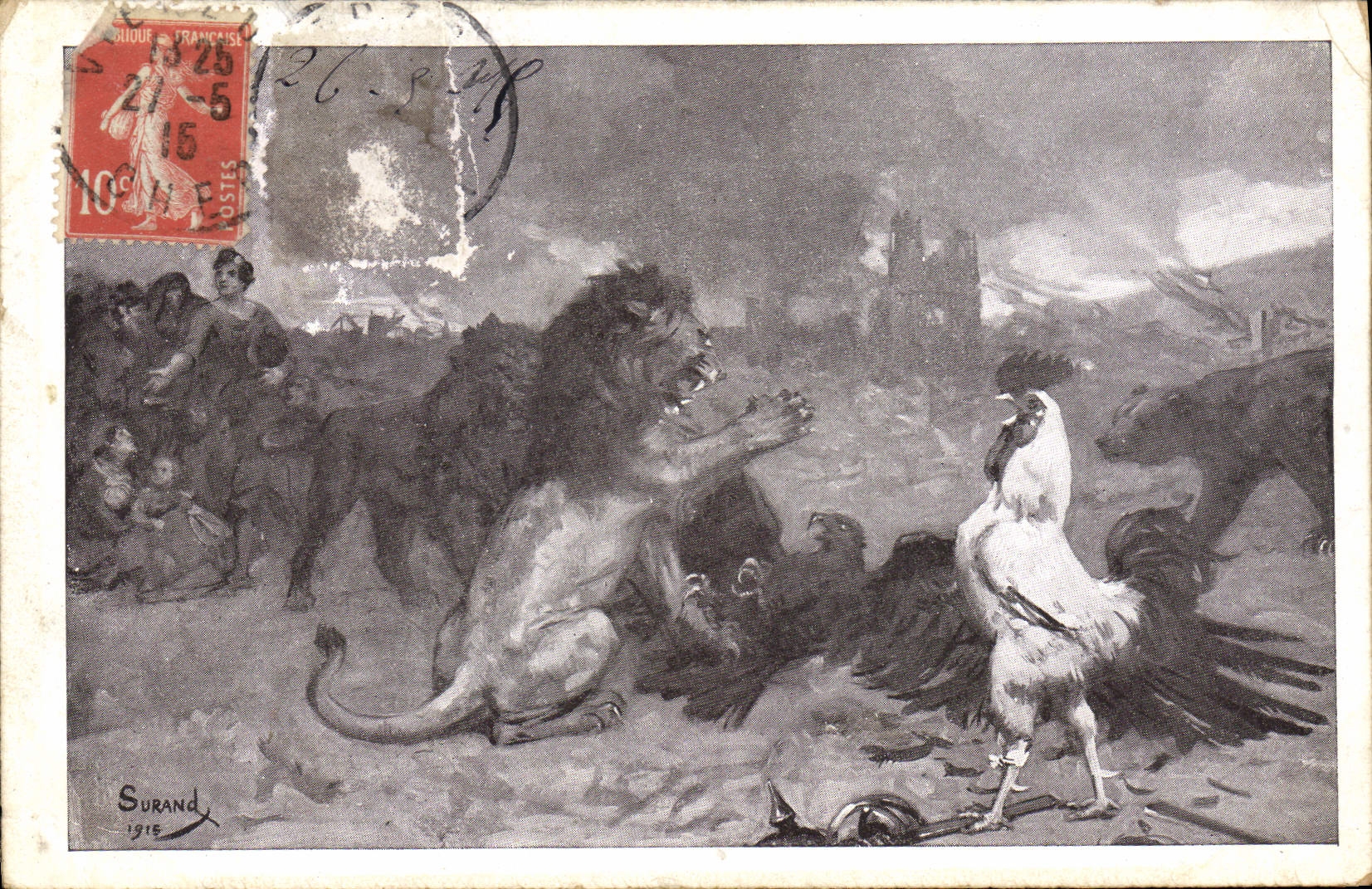 Vintage Postcard Militaria Lion Cock Eagle