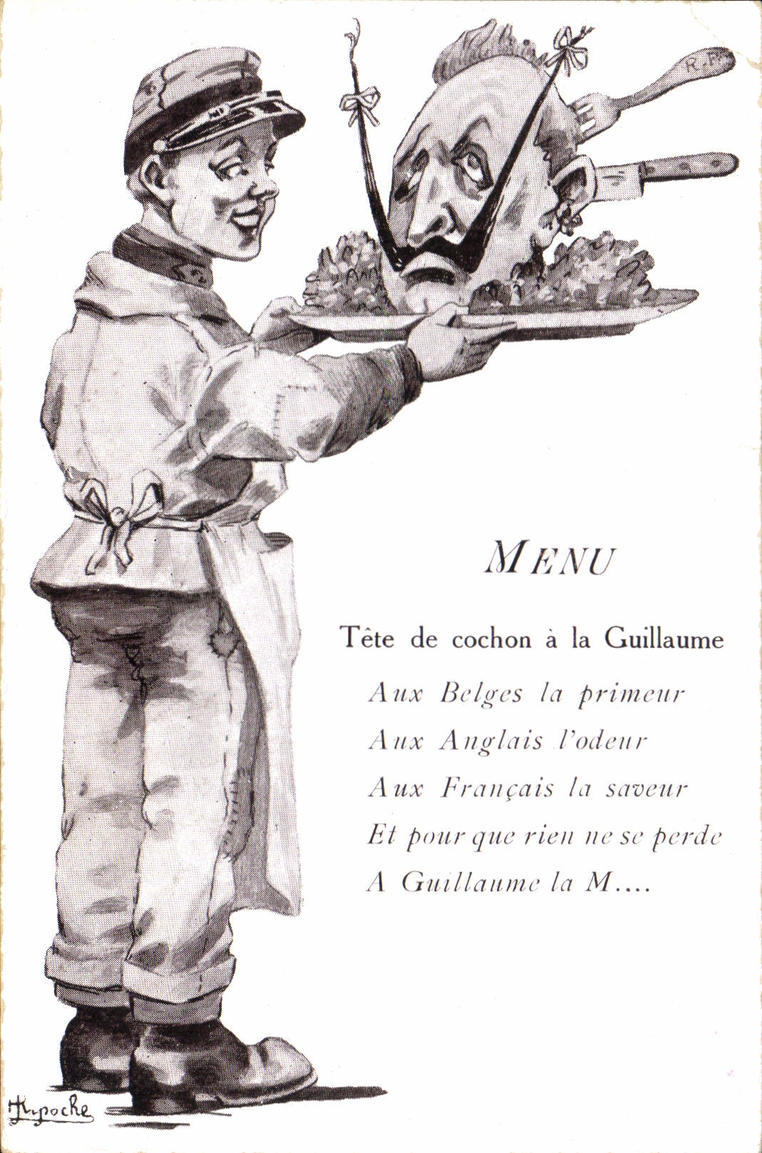 Vintage Postcard Militaria Menu Sucks of pig has Guillaume Porc