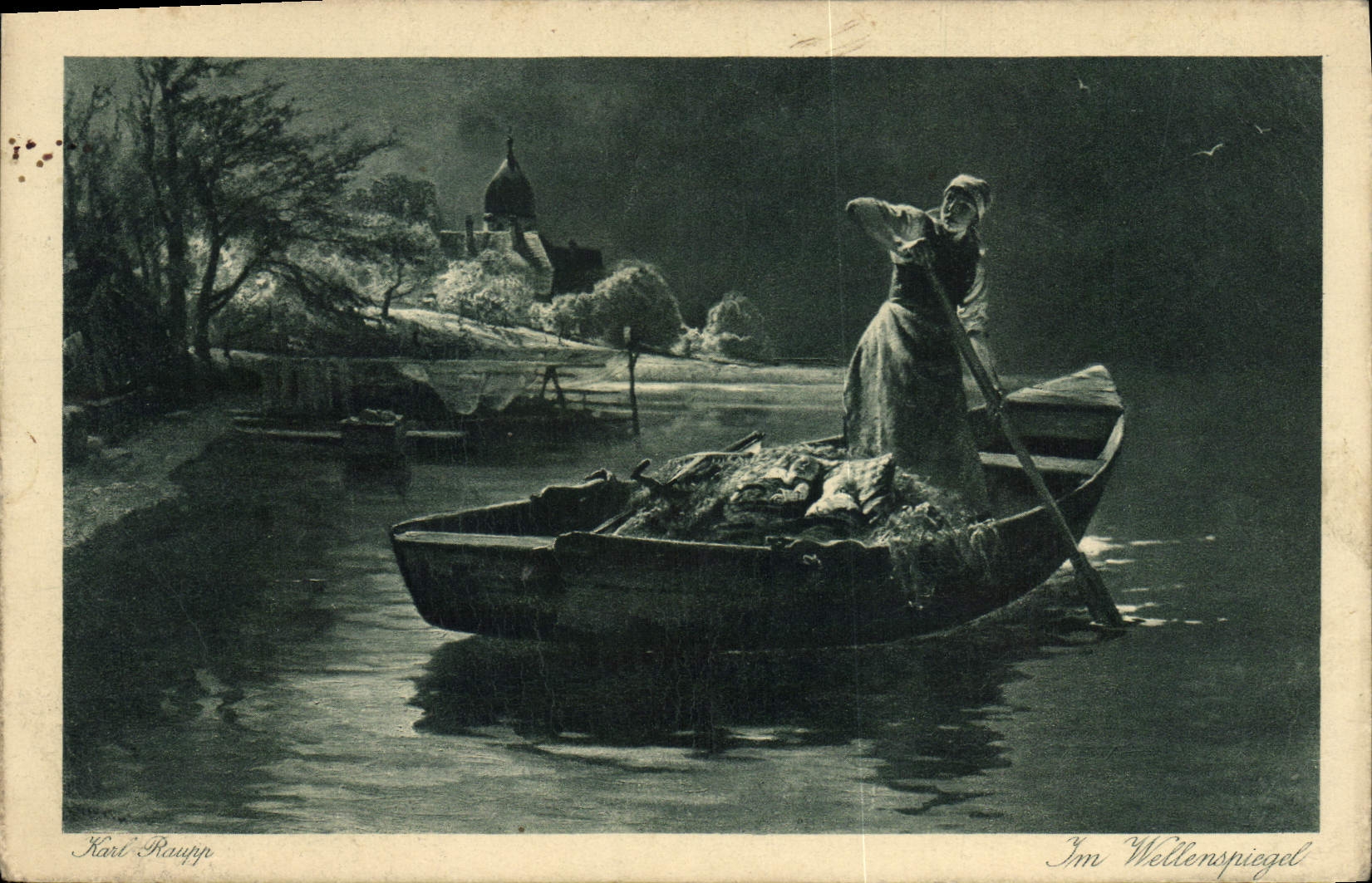 Postal Mujer en barca