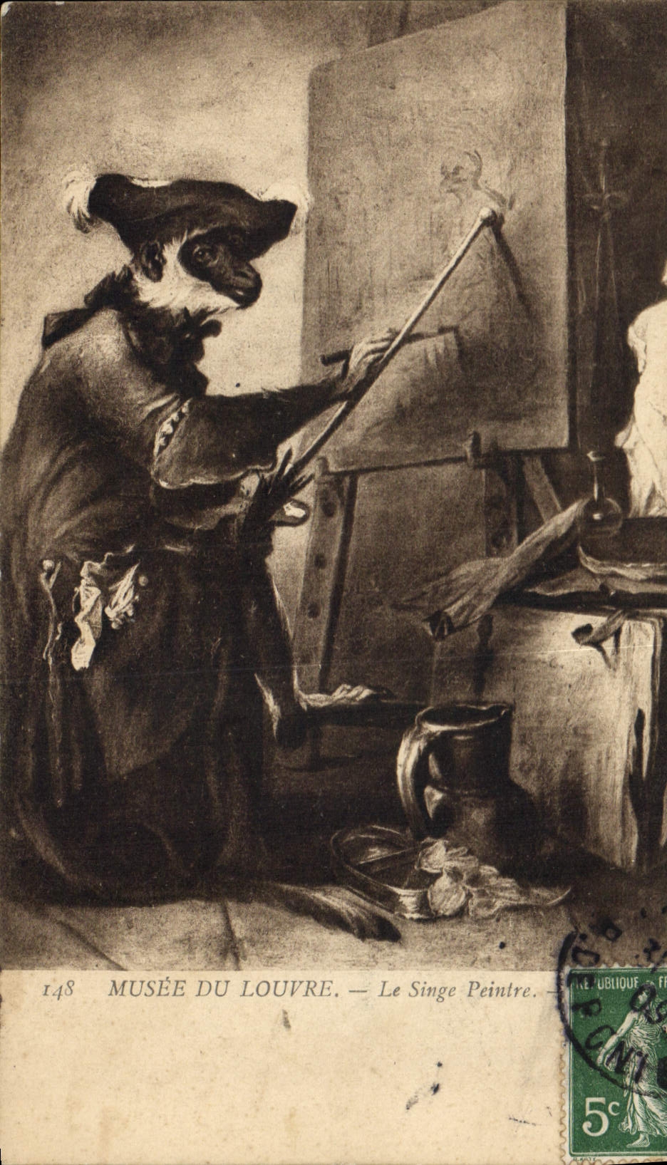 CPA Paris Musee du Louvre Le singe peintre 