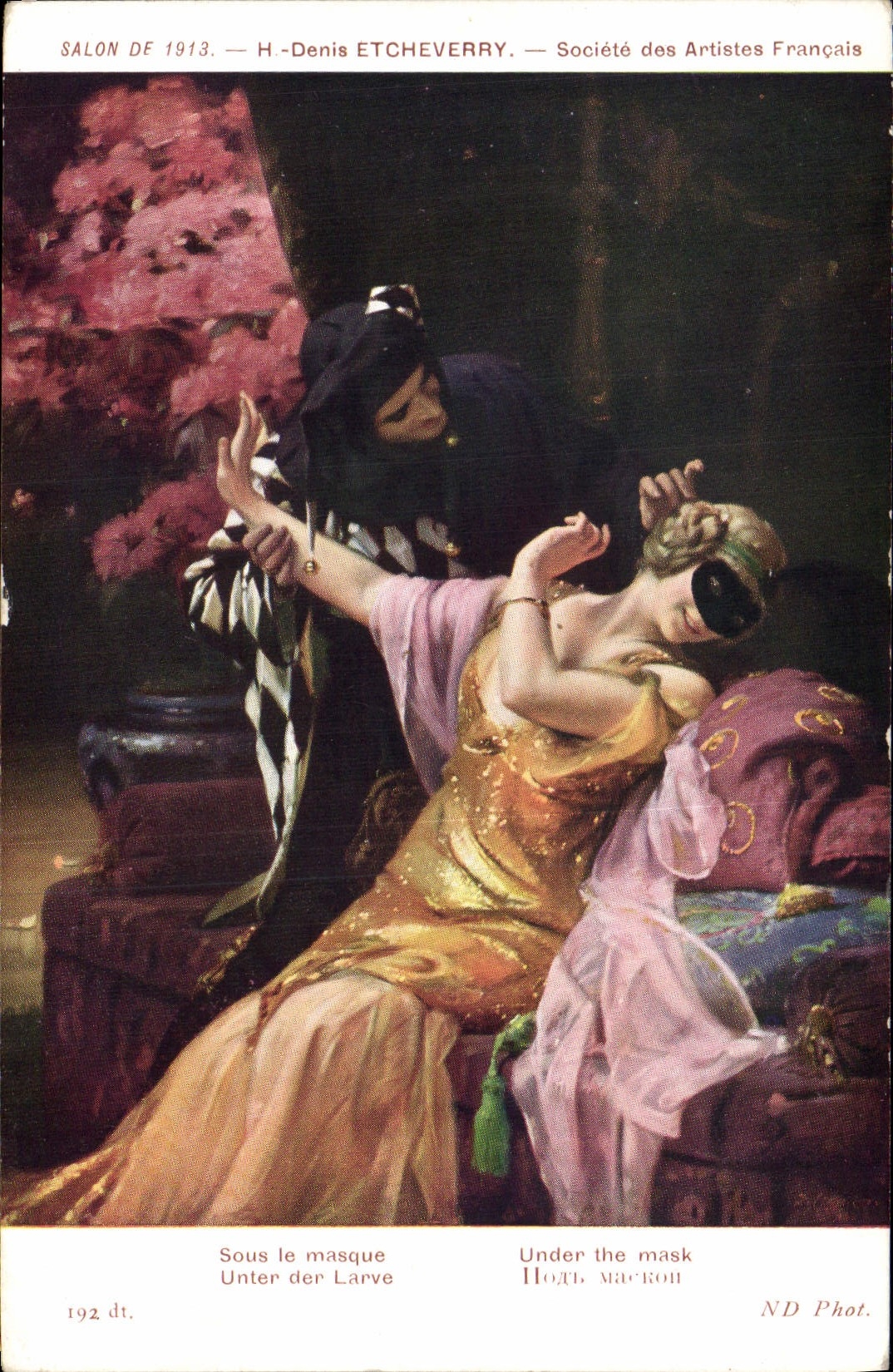 Postal Denis Etcheverry Salon 1913 bajo la máscara