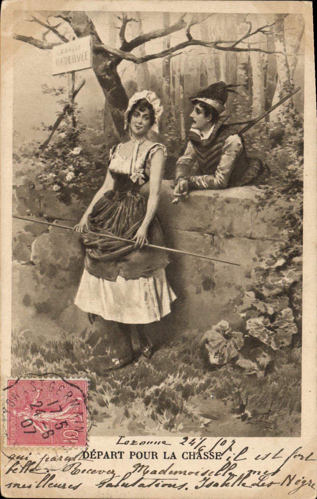 Postal Mujer Salida para la Caza