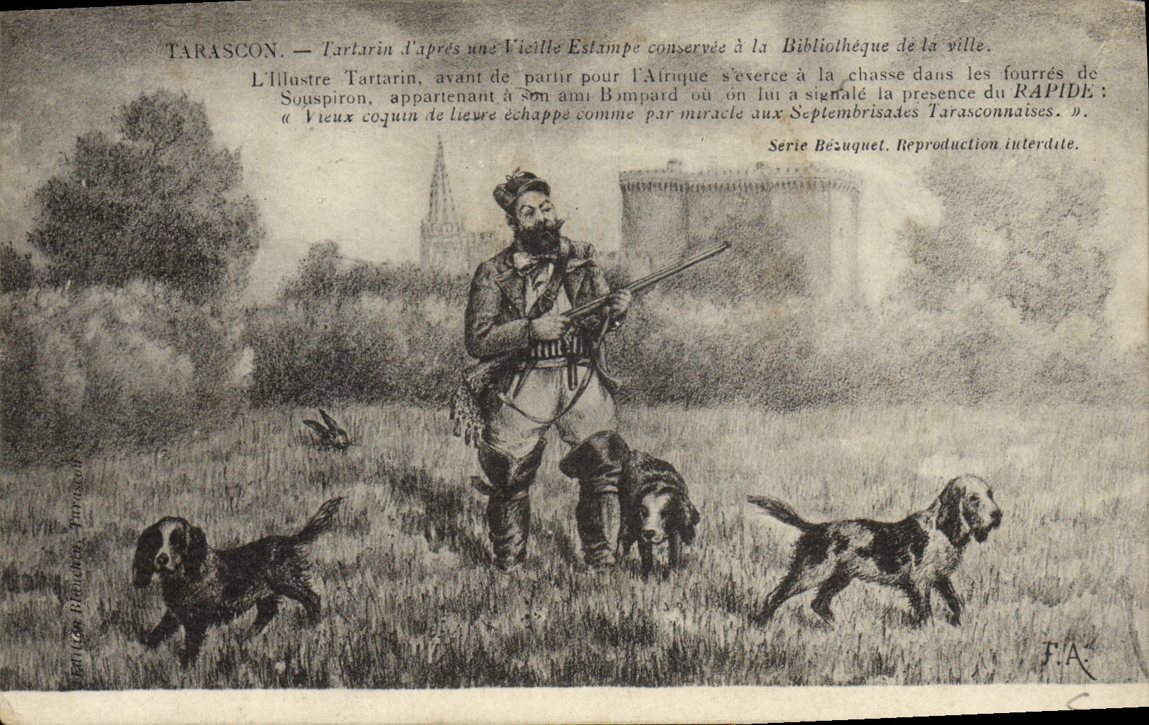 Postal Caza Tarascon Tartarin Perros