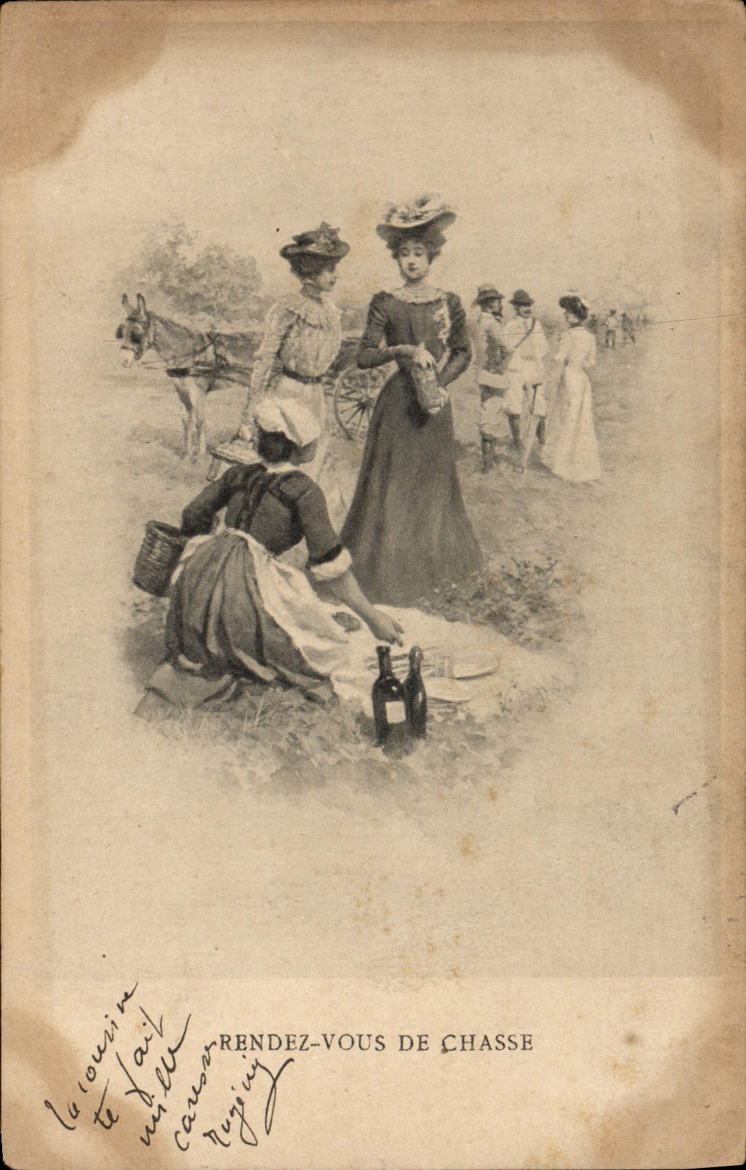 Postal vuelven de Caza Mujeres Asno Mula