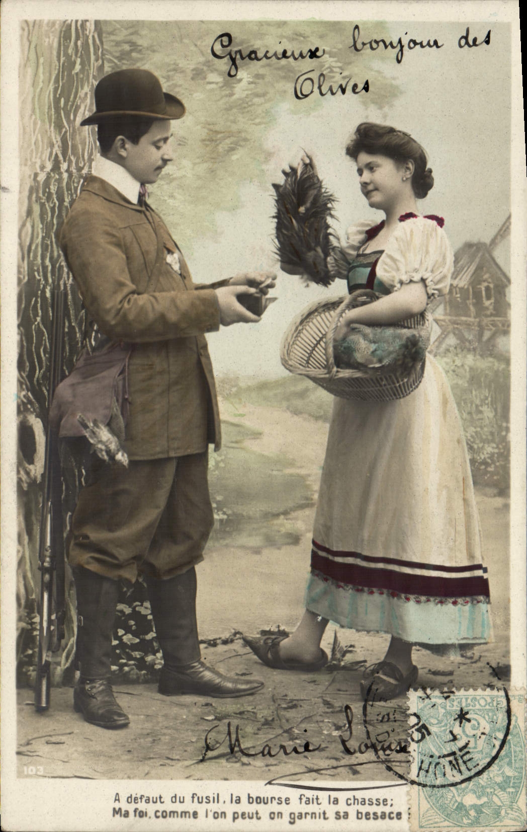 CPA Chasse Femme Chasseur 