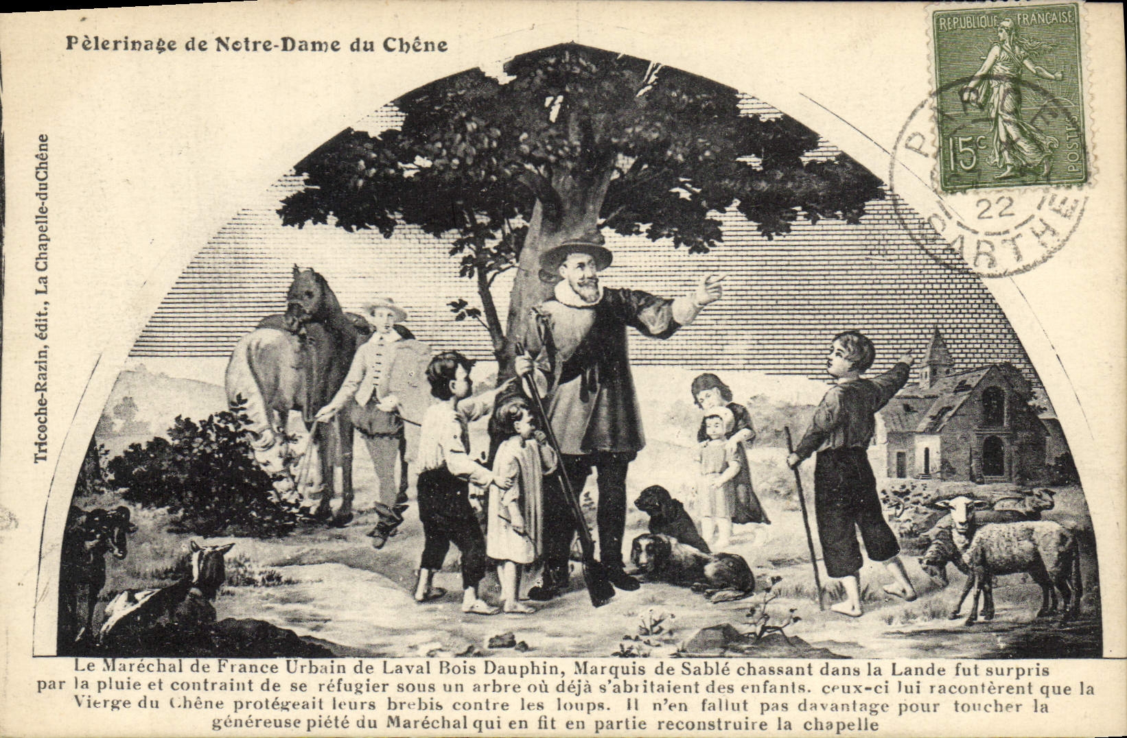 Postal Caza Peregrinaje de Notre Dame del Roble Mariscal de Francia Urbano de Laval Marqués de Arena