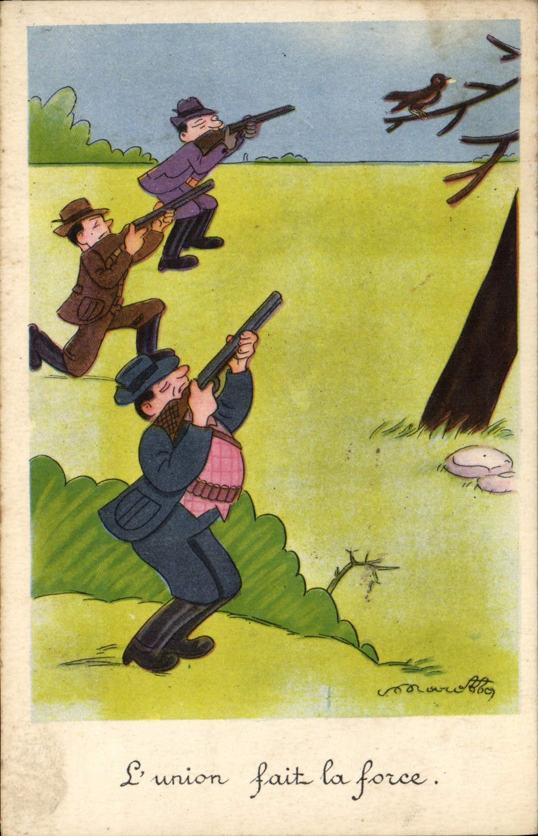 CPA Chasse Chasseurs L'union fait la force