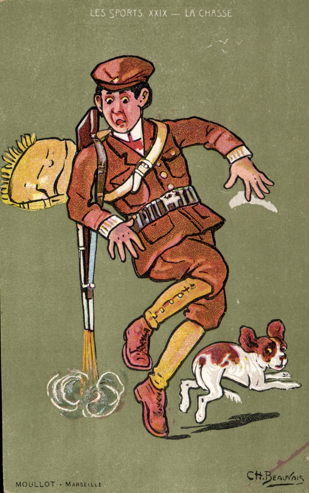 Postal Caza Cazador Perro Ilustrador Beauvais