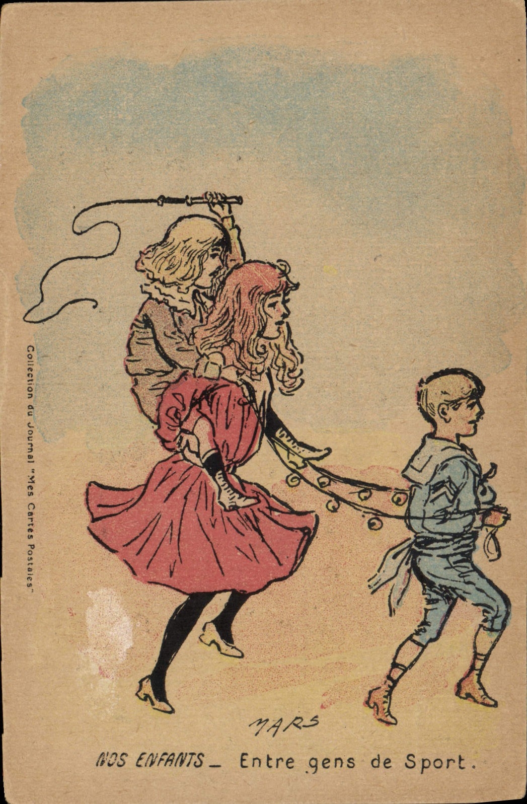 Postal Fantasia Ilustrador Marzo Nuestros niños entre gente de deporte