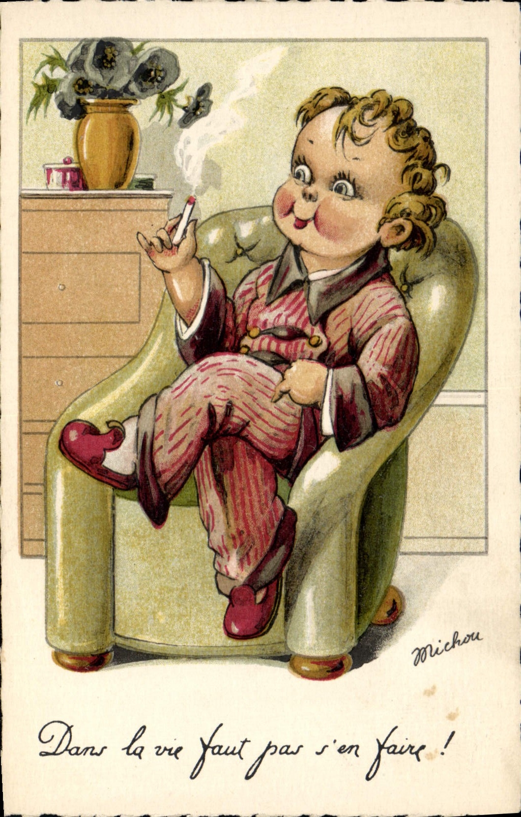 Vintage Postcard Fantasy Illustrator Child Cigarette Michou Tobacco