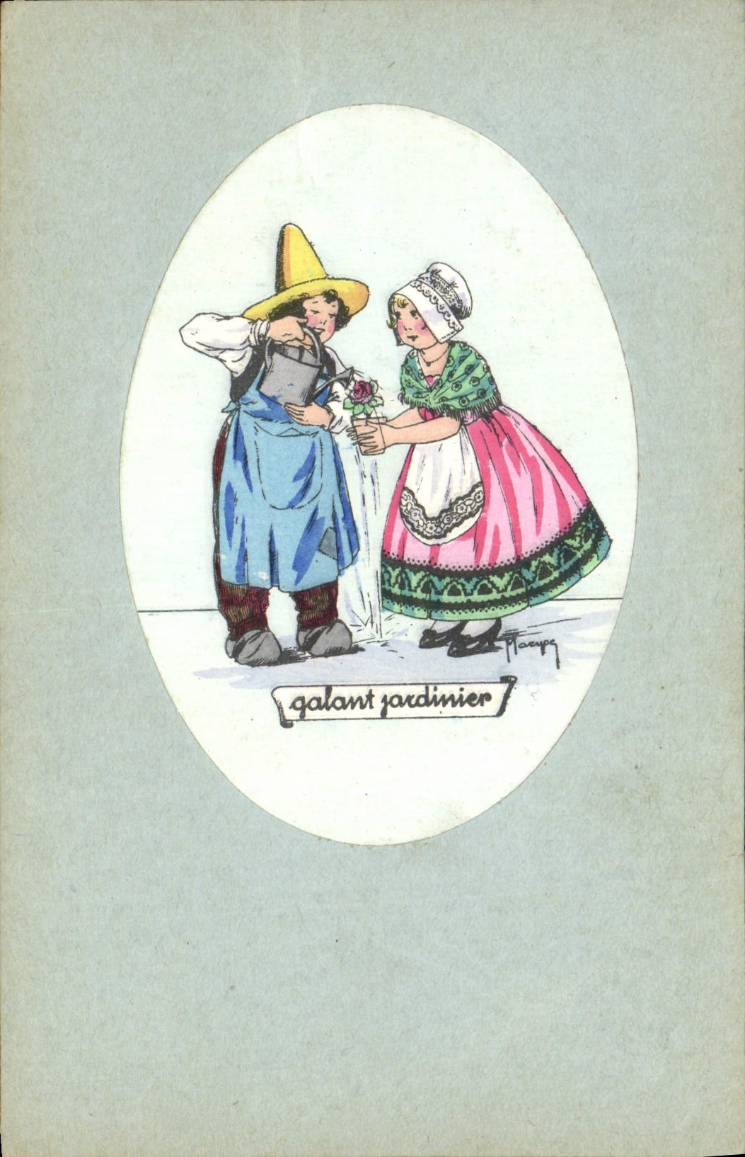 Postal Fantasia Ilustrador Niños Galante del jardín