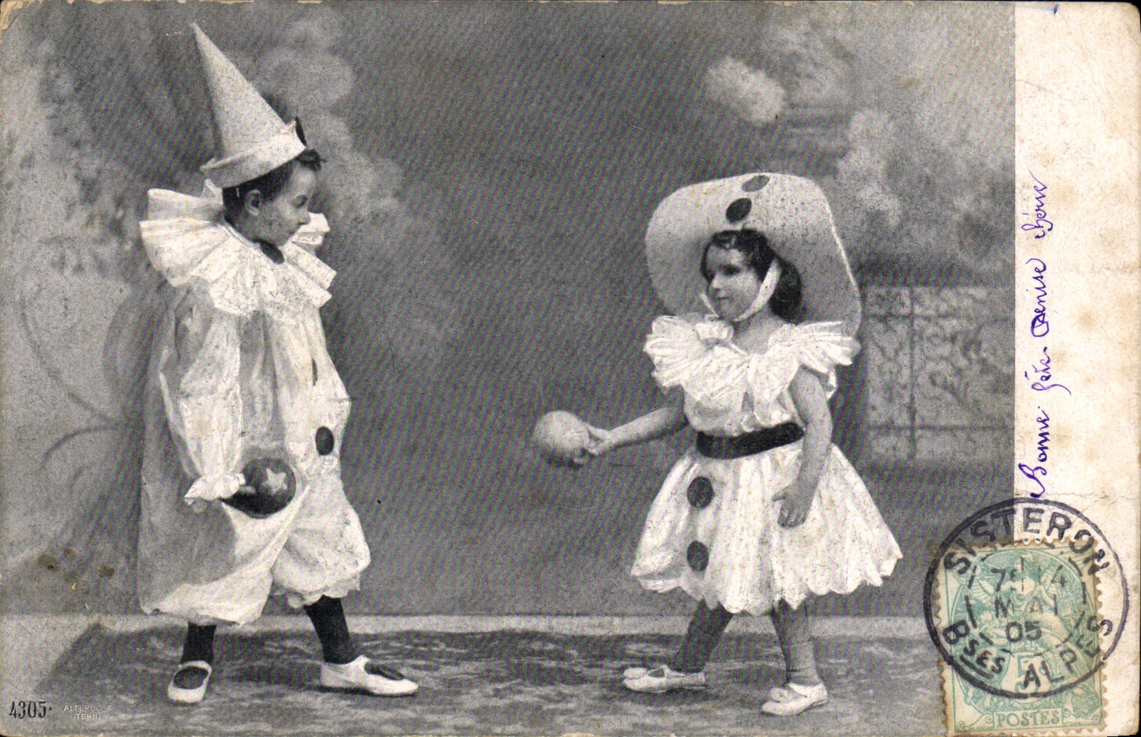 Vintage Postcard Circus Children Pierrot