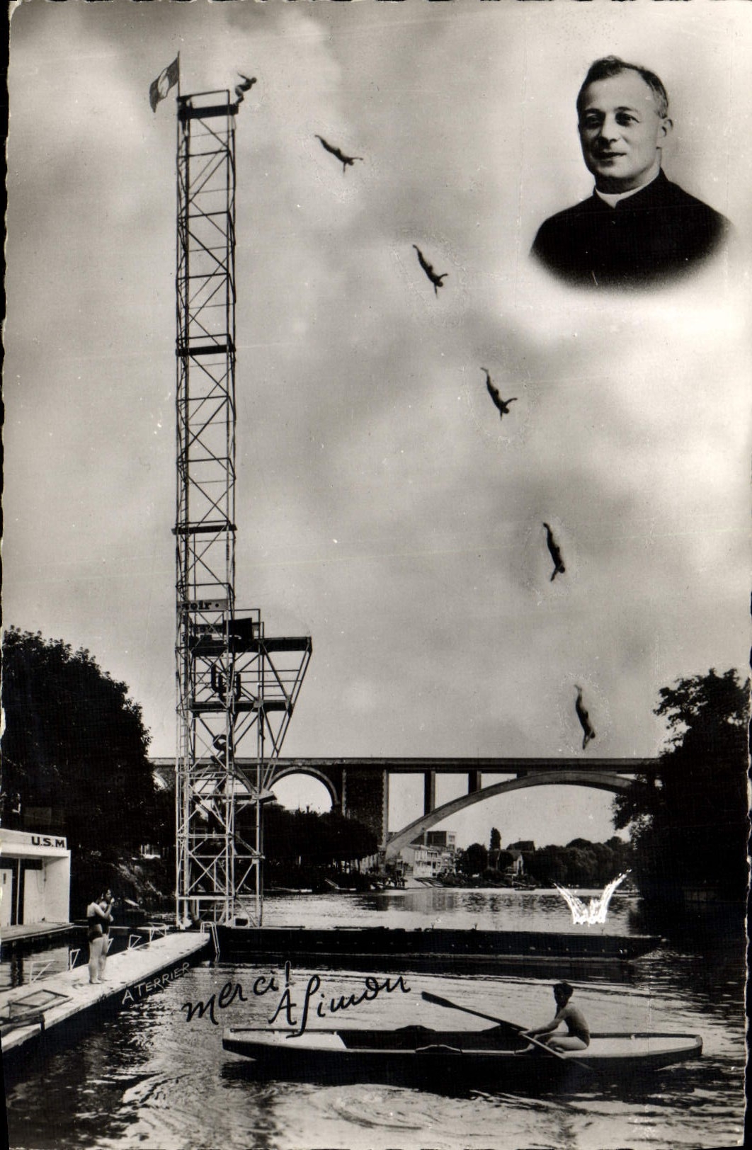 Vintage Postcard the abbot stealing Robert Simon plunges Eglise of the Saone Autographe