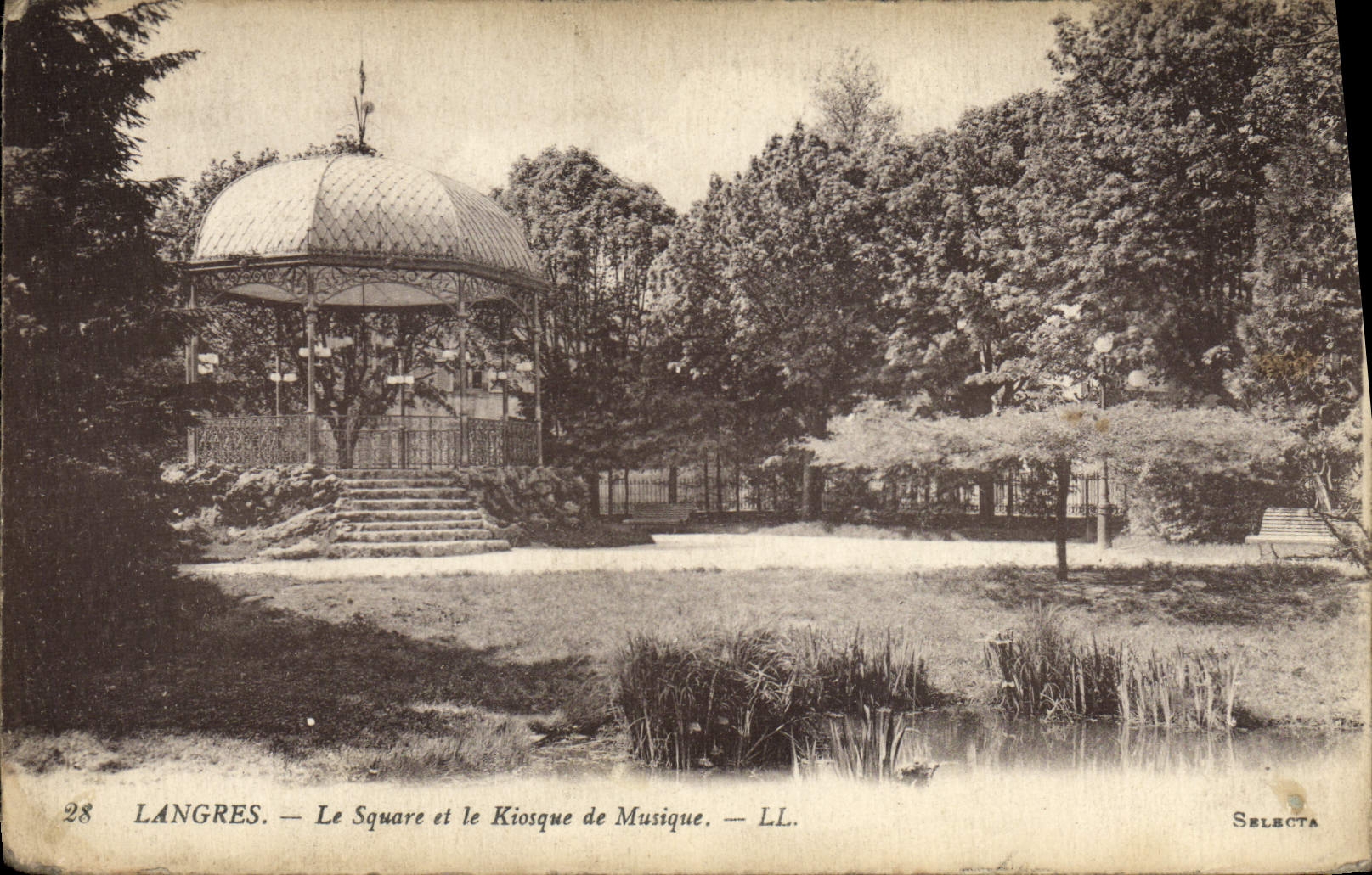 Vintage Postcard Langres the public garden and the Bandstand