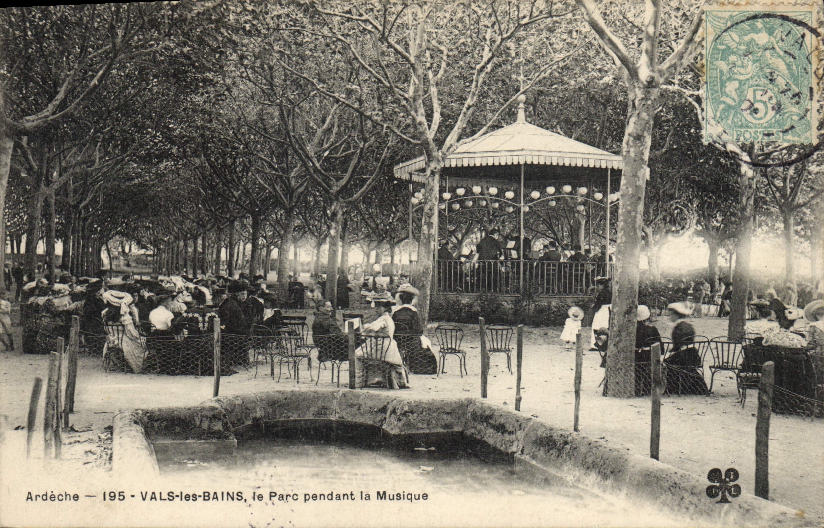 Vintage Postcard Kiosk Valleys Baths the park during the music