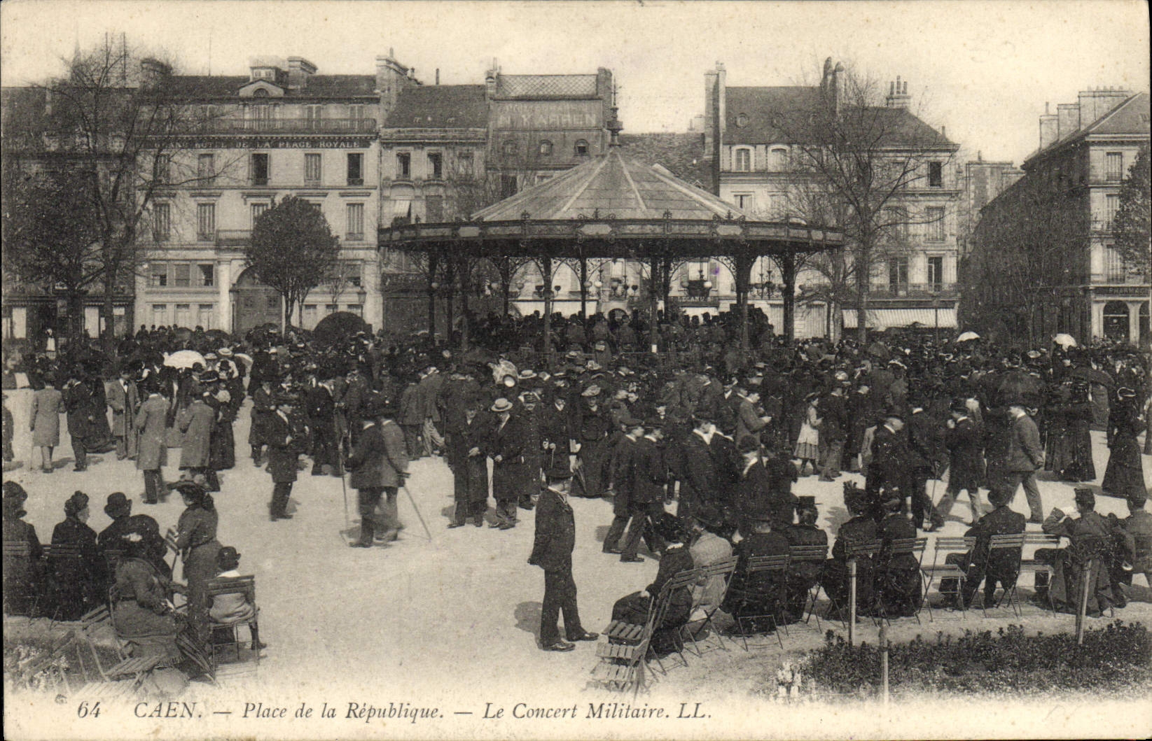 Vintage Postcard Kiosque Caen Places Republic the military concert Militaria