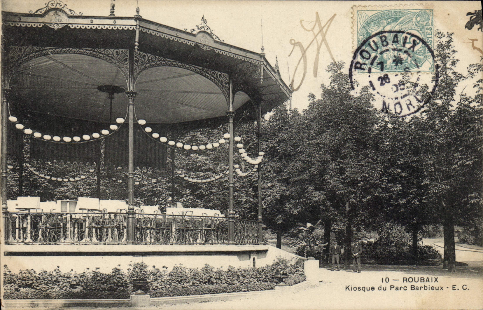 Vintage Postcard Kiosk of the Park Barbieux Roubaix