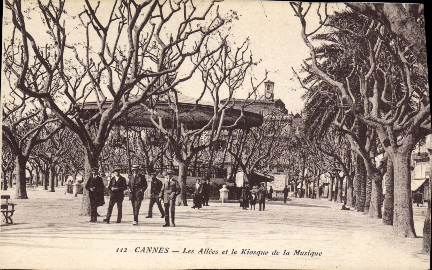 Vintage Postcard Cannes alleys and the Kiosk of the music