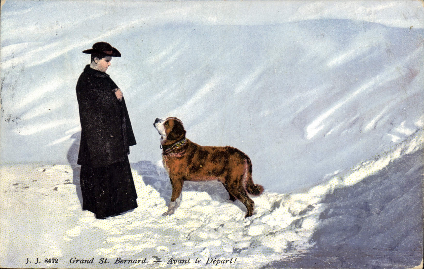 Vintage Postcard Dog Dogs Large St Bernard Before the departure!