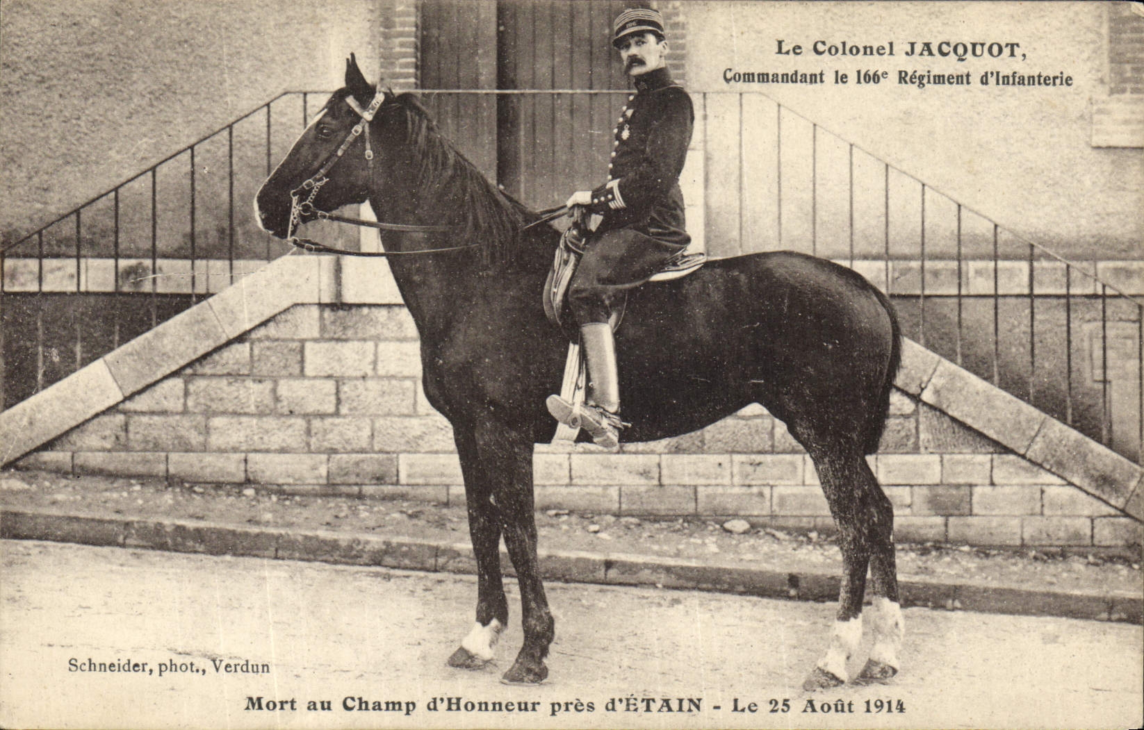 Postal Militaria Coronel Jacquot Controlar el 166eme regimiento de infantería Muerte al campo de honor cerca de Estaño