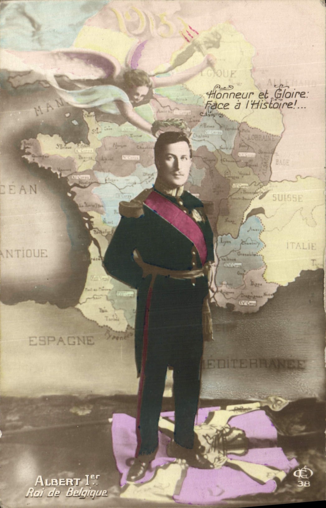 Vintage Postcard Militaria Albert 1st King de Belgique Angel France