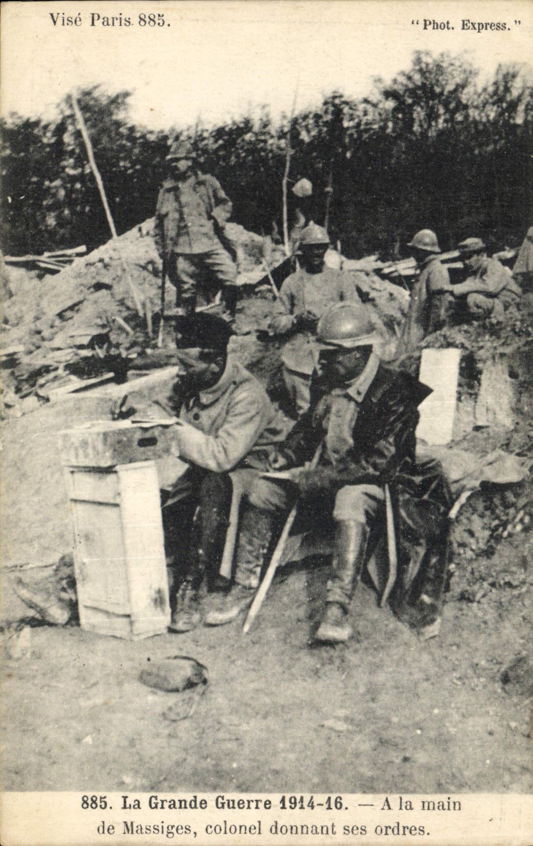 Vintage Postcard Militaria With the hand of Massiges colonel giving his orders
