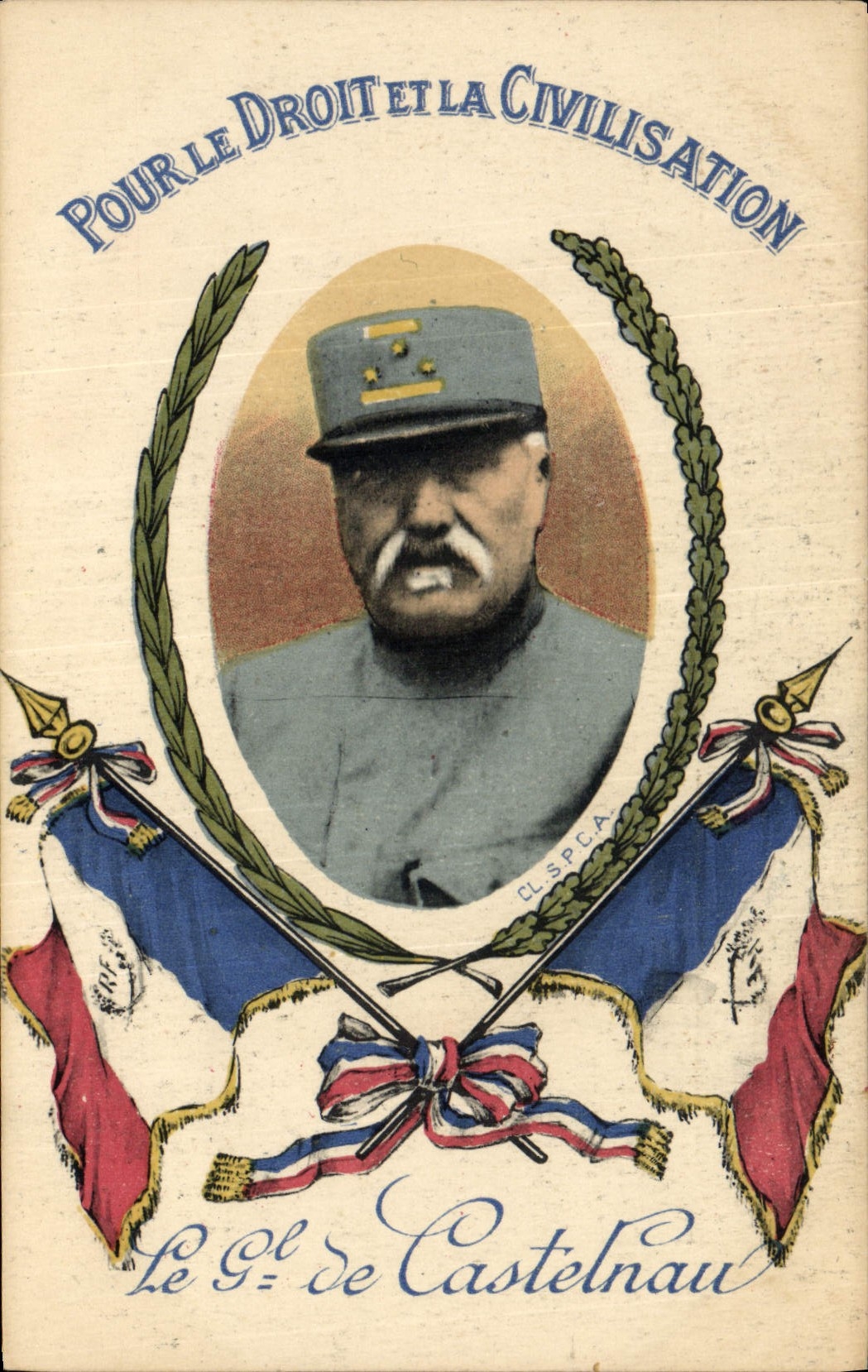 Vintage Postcard Militaria For the line of the civilization General of Castelnau
