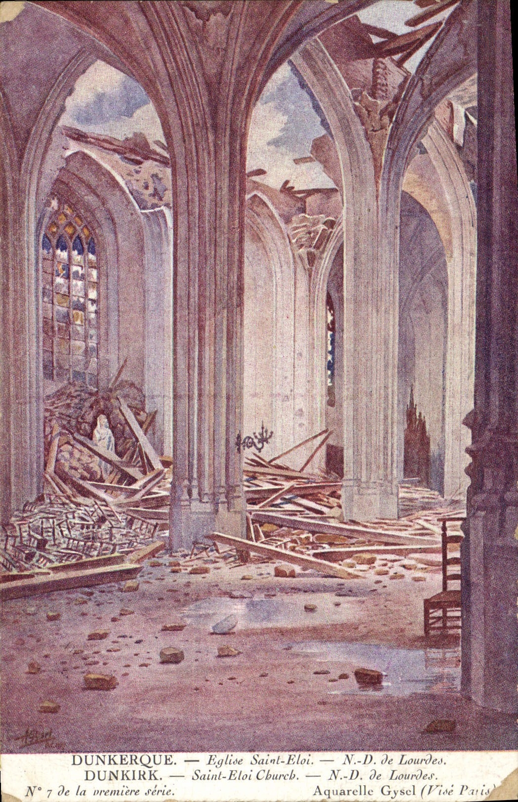 Vintage Postcard Militaria Dunkirk Church Saint Eloi ND of Doors