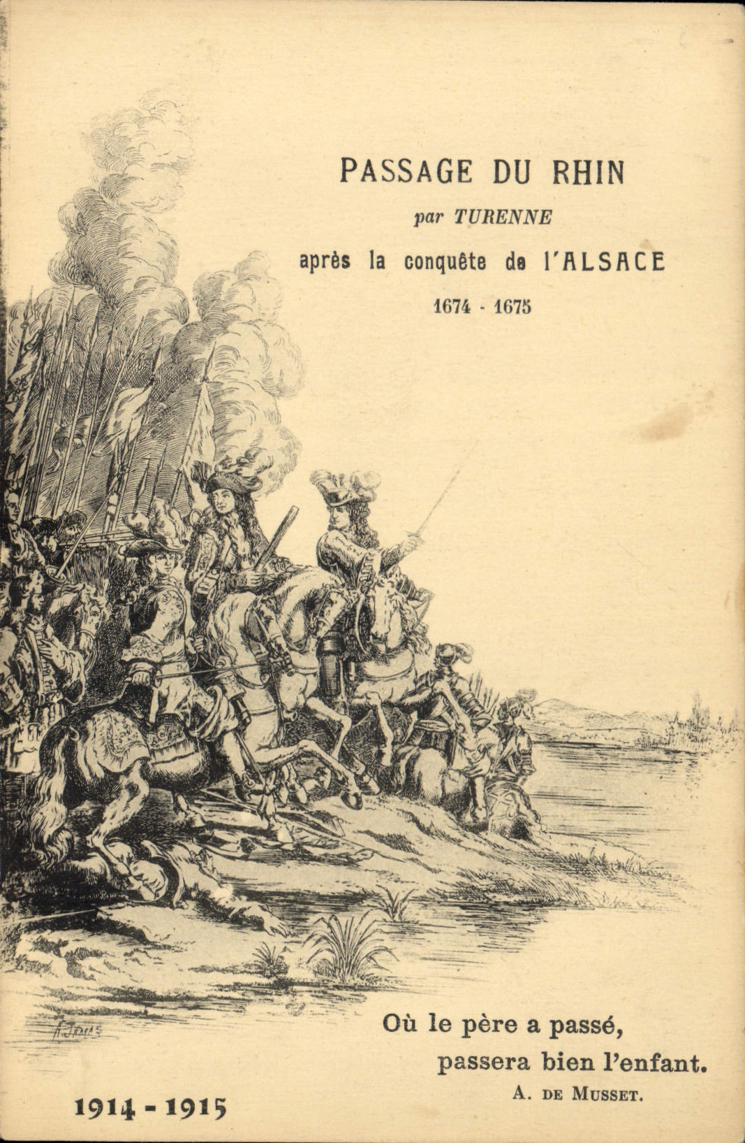 Vintage Postcard Militaria Passage of the Rhine by Turenne after the conquest of Alsace