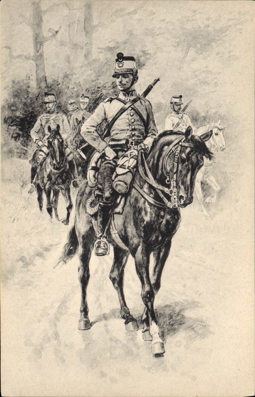 Vintage Postcard Militaria Officier has horse