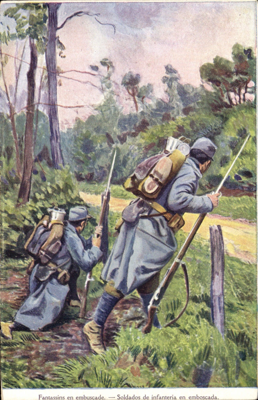 CPA Militaria Fantassins en embuscade Publicite Perfume Un air embaume Rigaud Paris France 