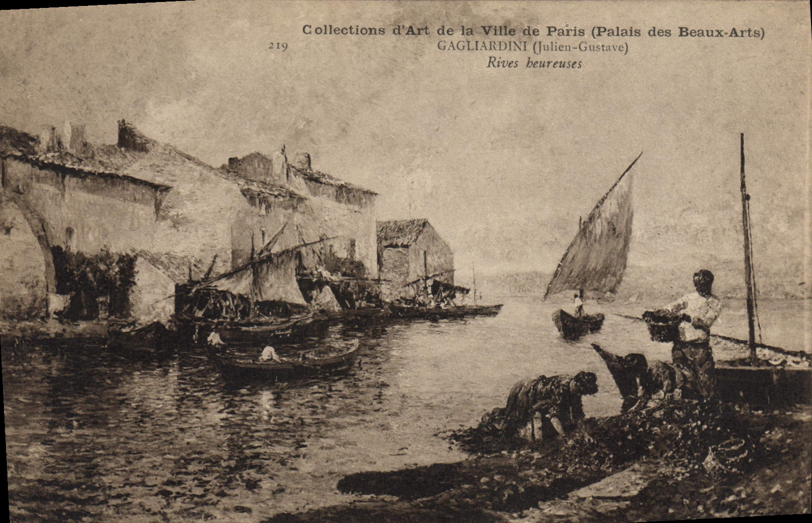 CPA Paris Palais des Beaux Arts Gagliardini Rives heureuses Bateaux 