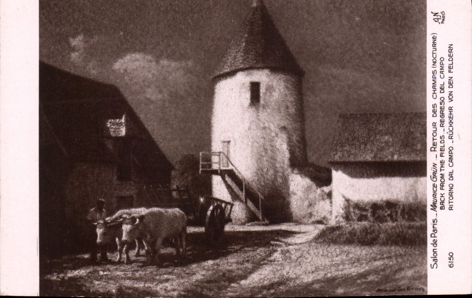 Postal Salón de París Maurice Grun Retour de los campos Nocturno