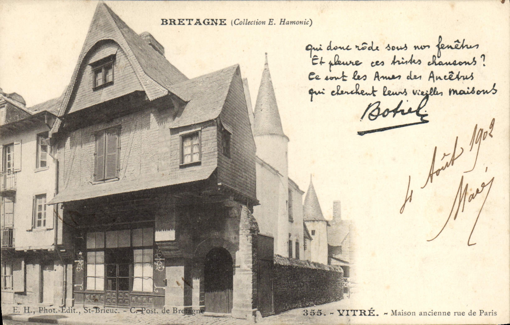 Vintage Postcard Botrel Glazes House old street of Paris Brittany