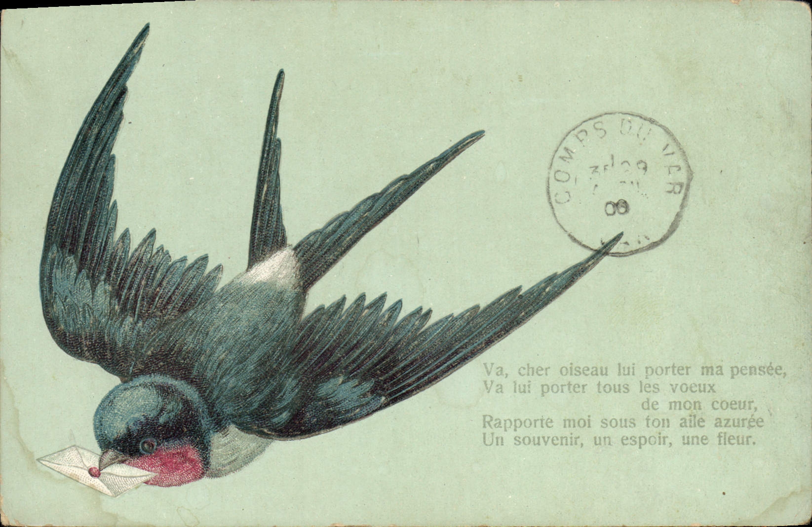 Vintage Postcard Fantasy Swallow