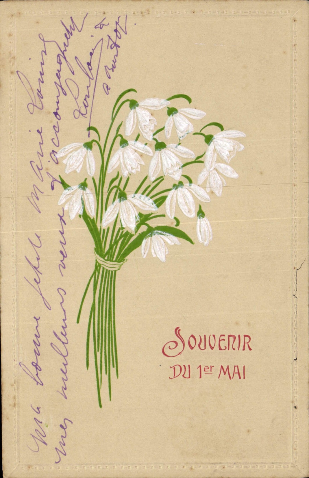 Vintage Postcard Fantasy Flowers Memory of May 1st