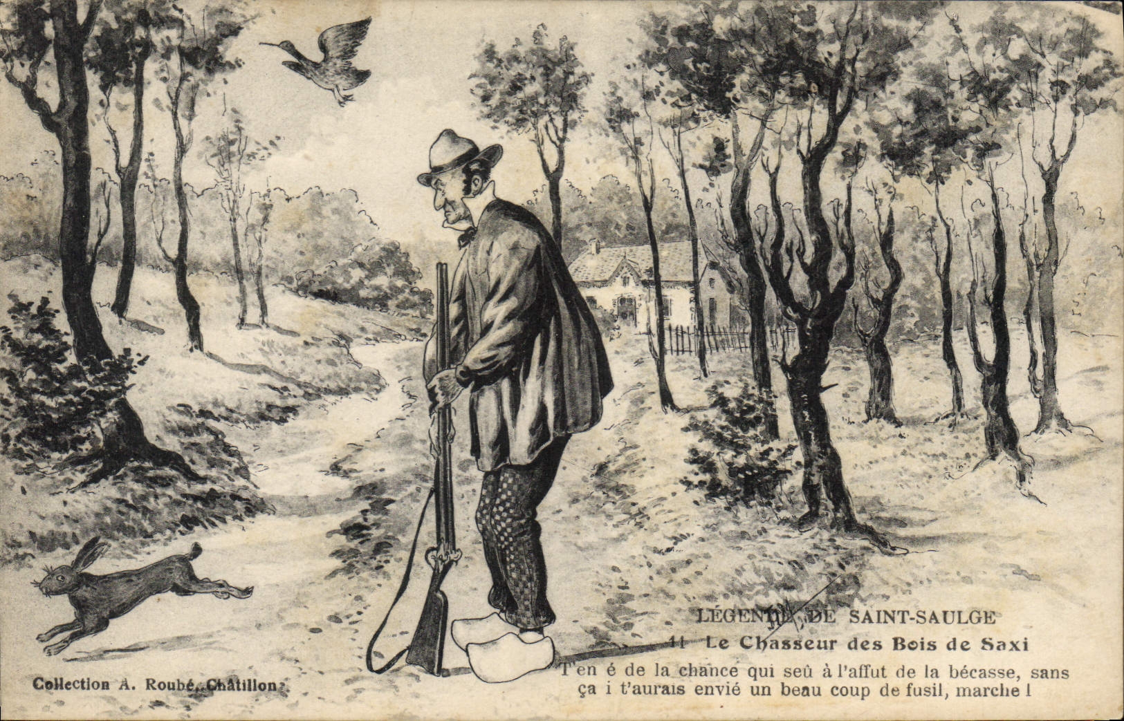 CPA Chasse Legende de Saint Saulge Le chasseur des Bois de Saxi