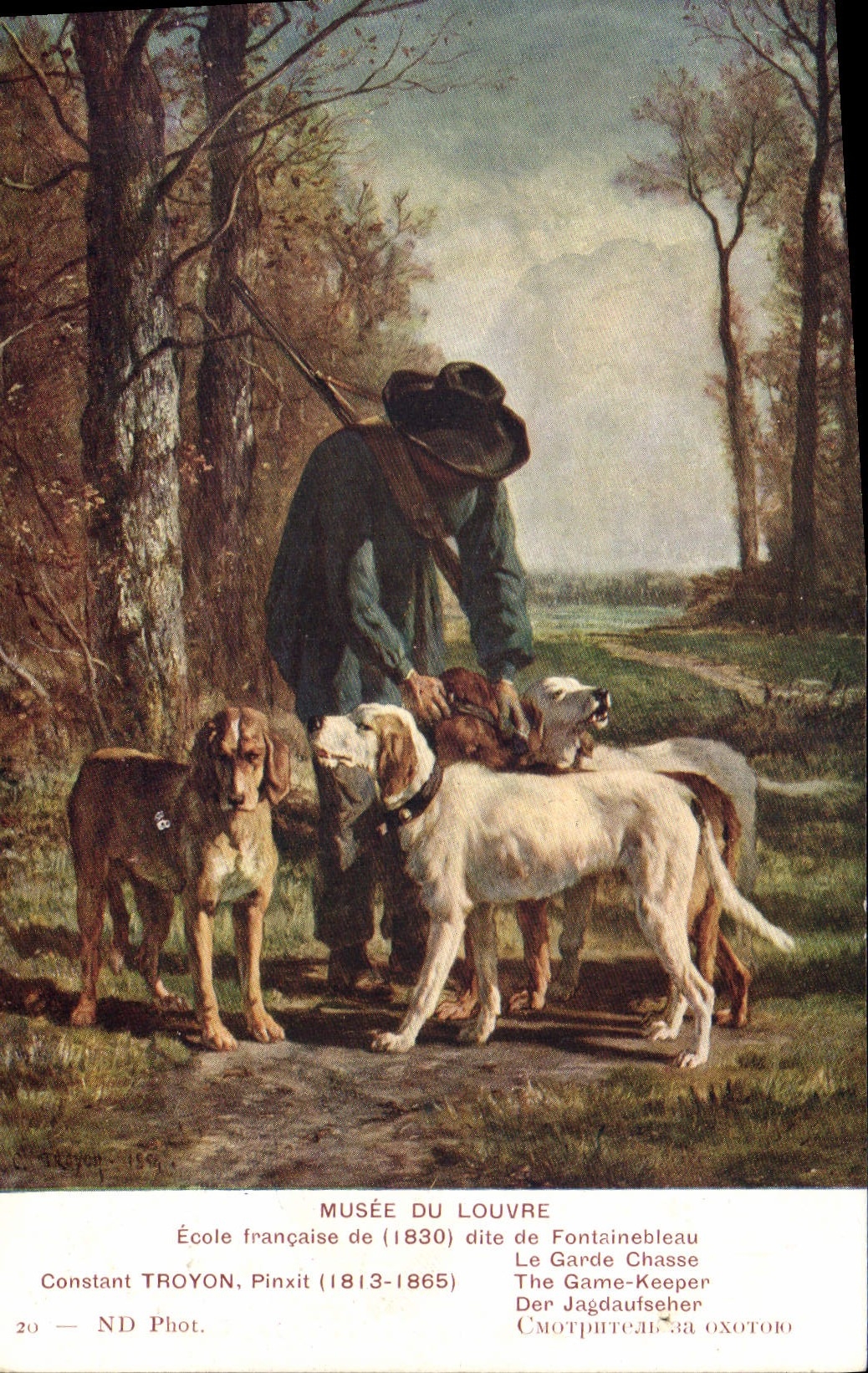 Postal Caza Cazador París Vagada del Louvre Constante Troyon lo guarda caza