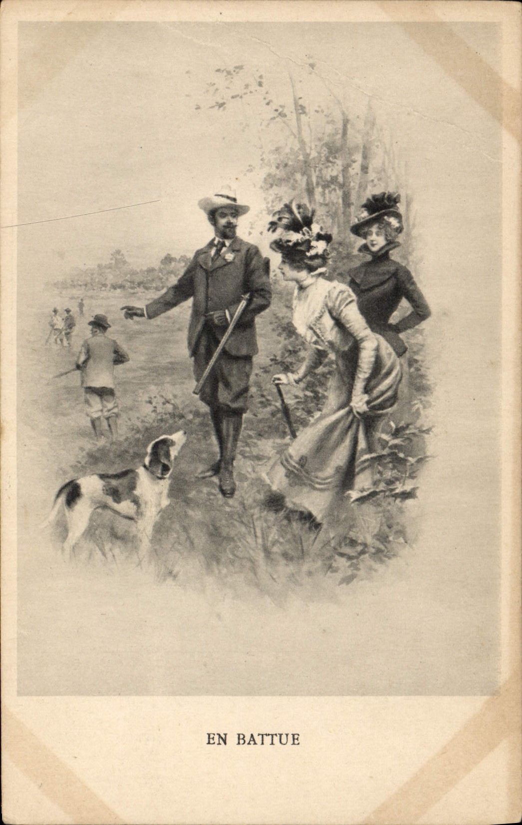 Postal Caza Cazador en pegada Perro