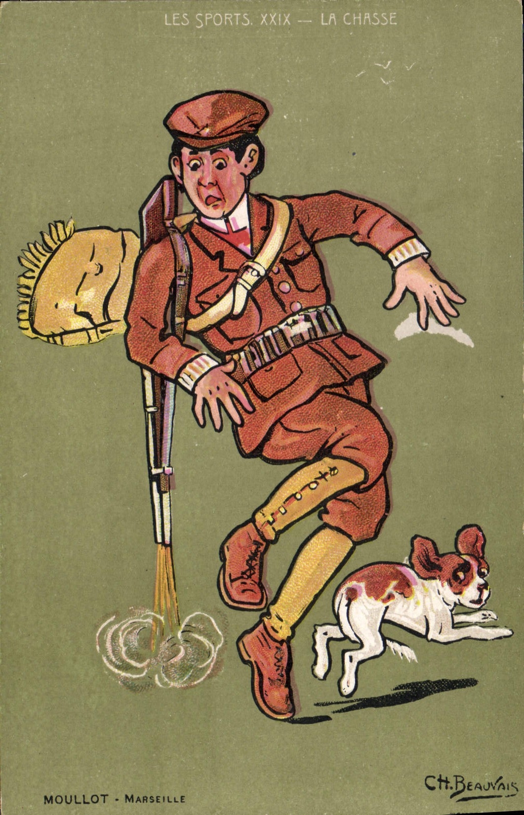 Postal Caza Ilustrador Beauvais al Peculio Burdeos Curso de Alsacia De Lorena Rue Ravez