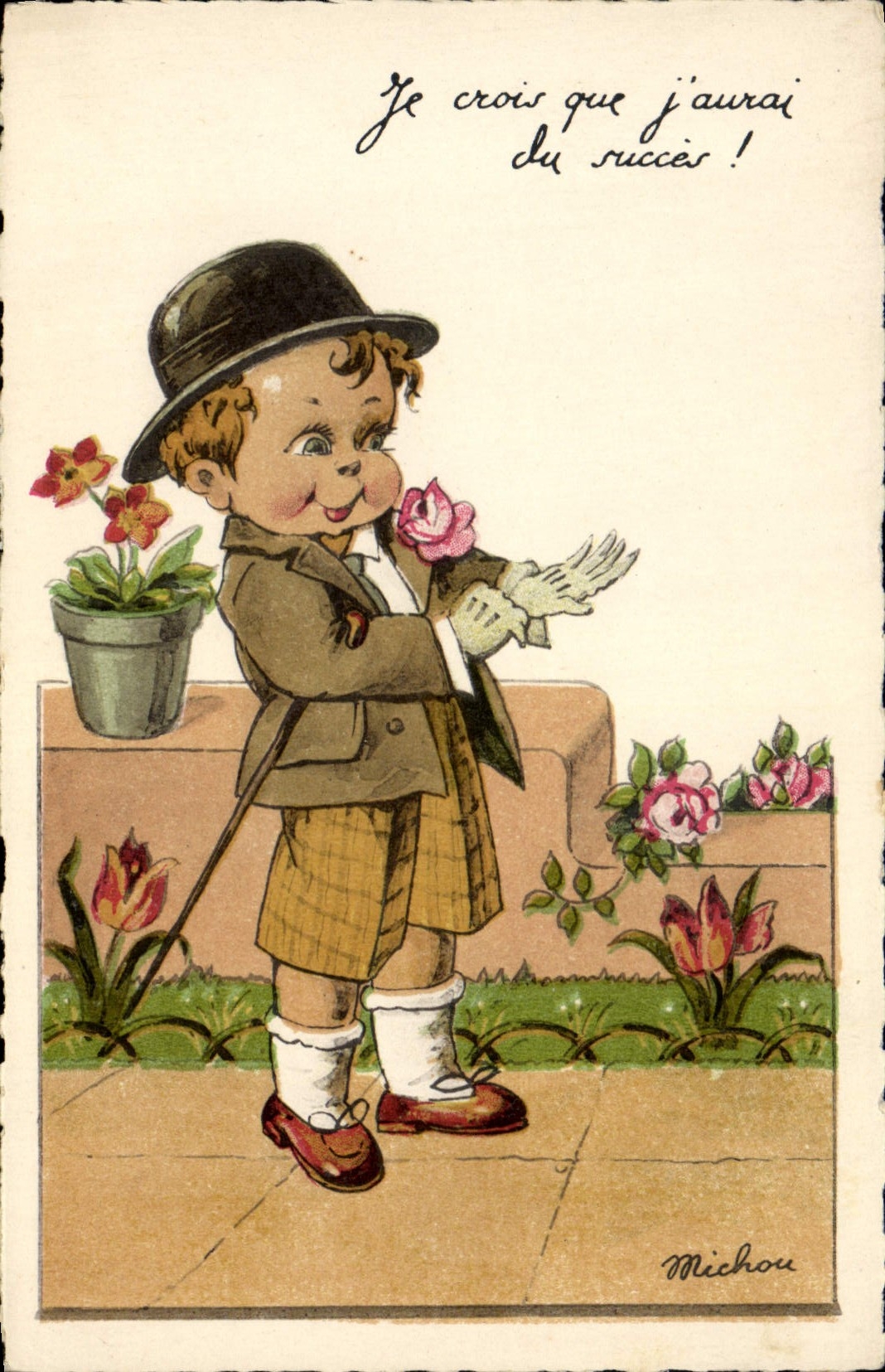 Vintage Postcard Fantaisie Illustrator Child I believe that I will have Michou success