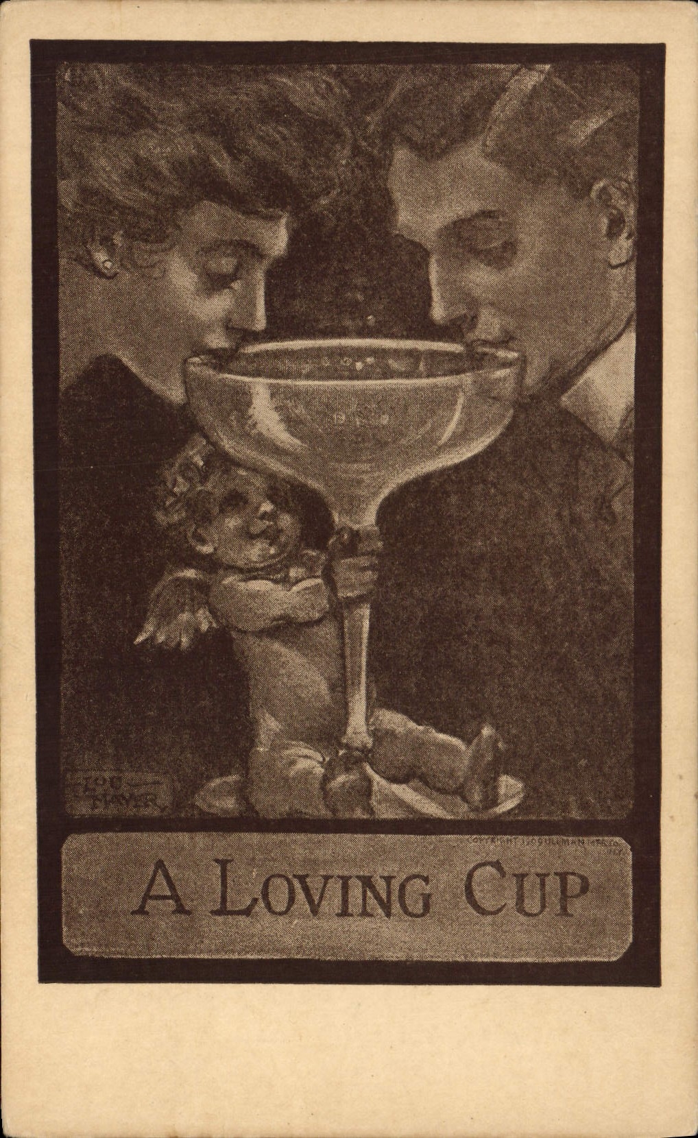Vintage Postcard Fantasy Illustrator A loving cup Angel