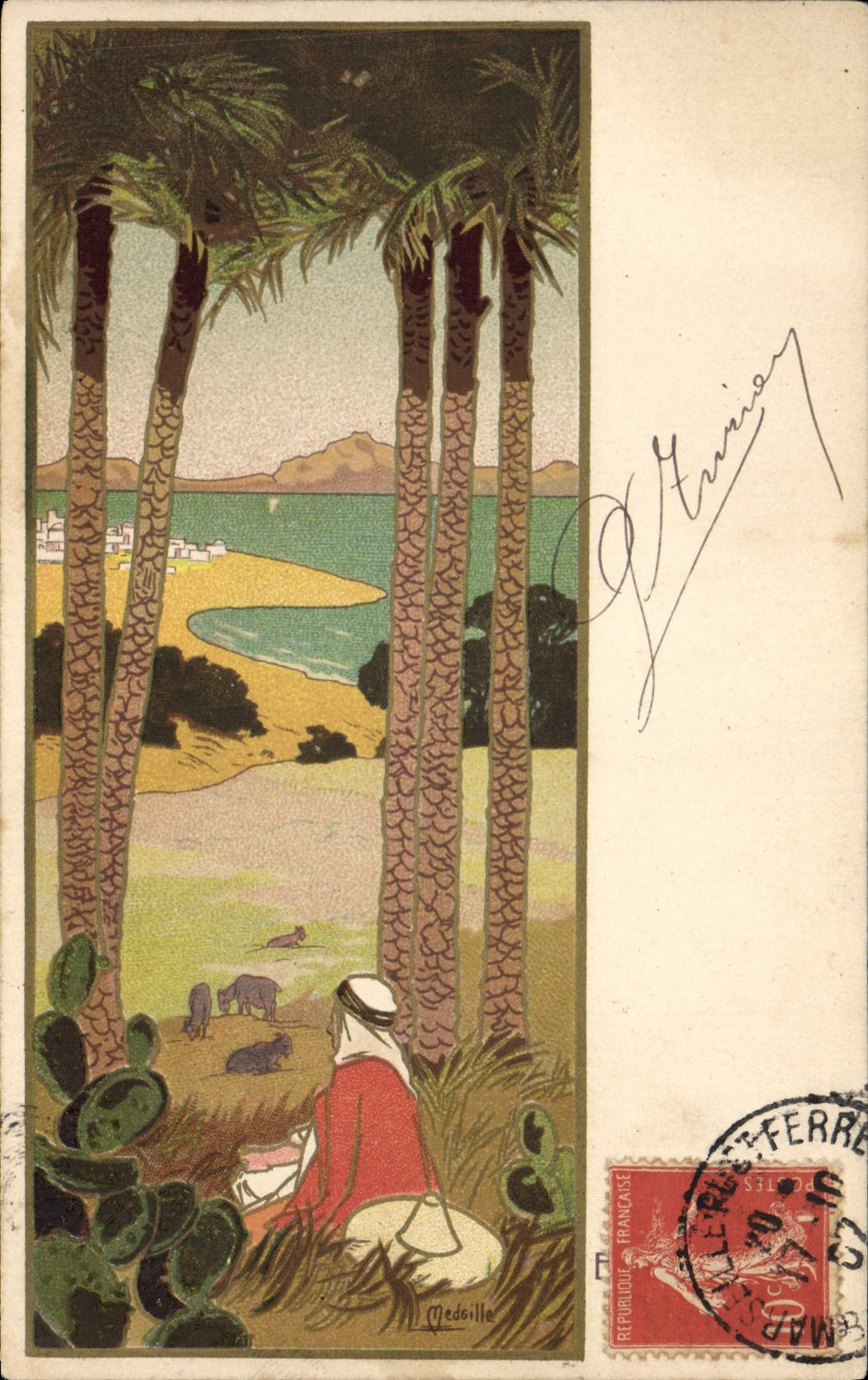 Vintage Postcard Fantasy Arab Illustrator Oasis