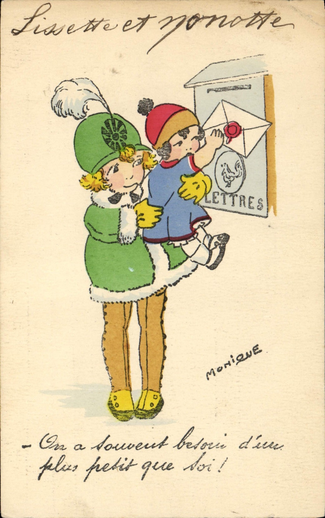 Vintage Postcard Fantasy Illustrator Monique Children Letter-box