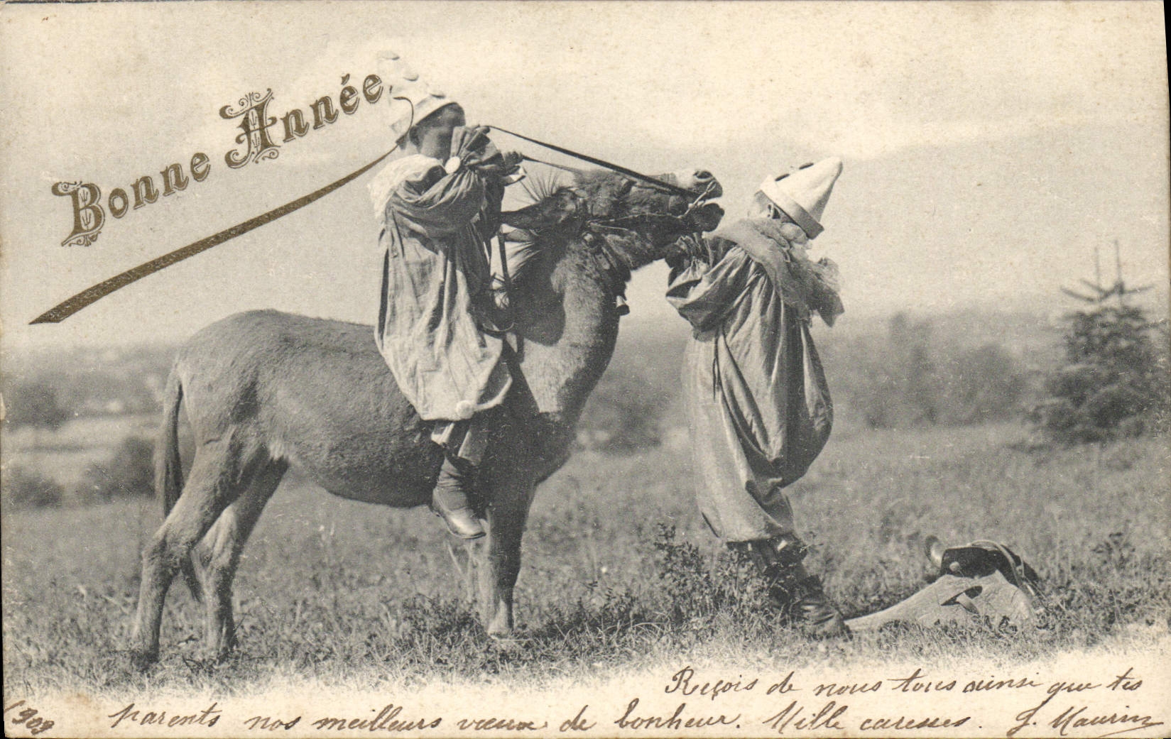 CPA Enfants Clown Ane Mule 