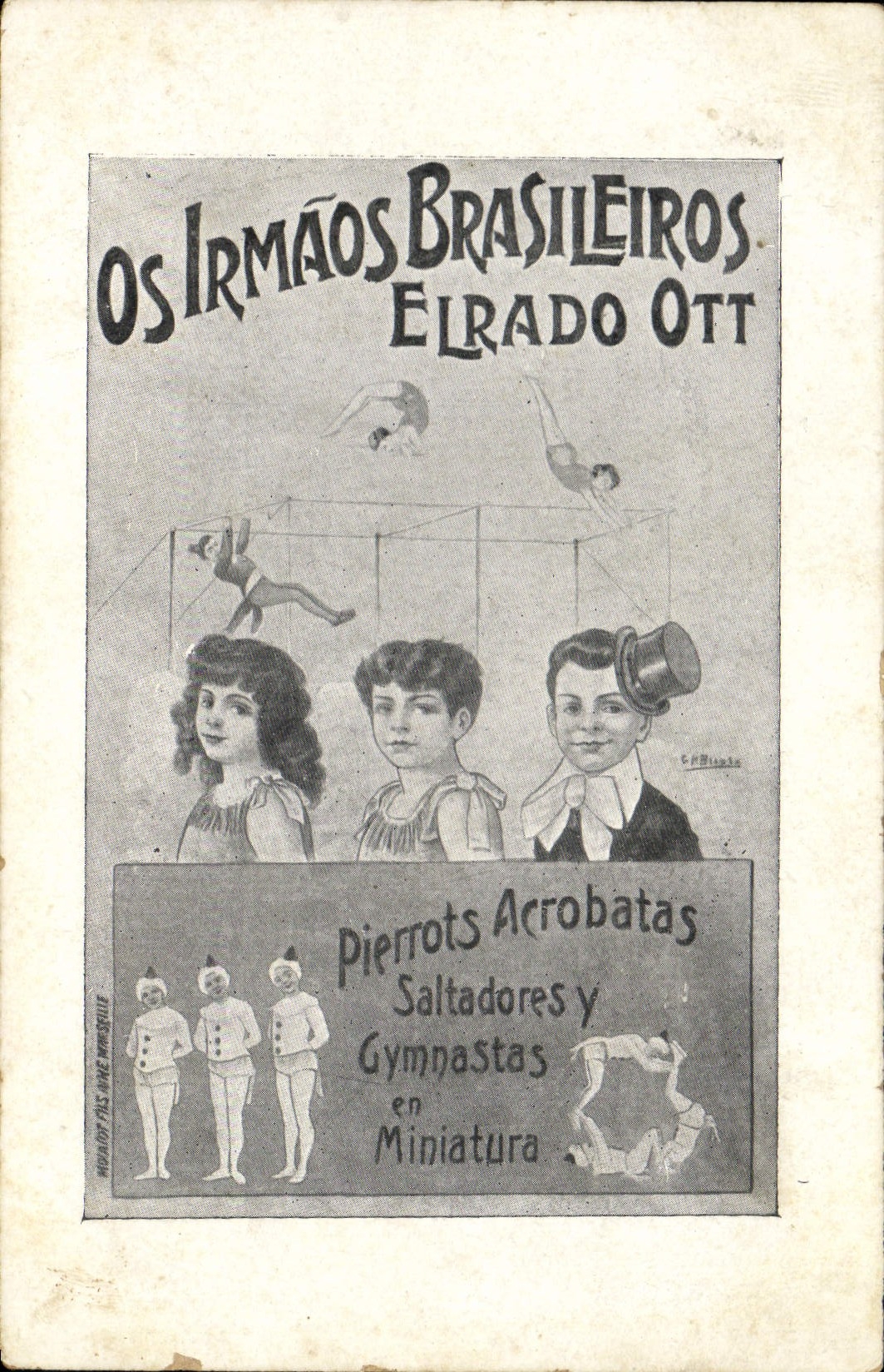 Vintage Postcard Pierrots acrobataas Os Irmaos Brasileiros Elrado Ott